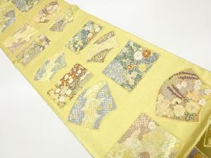 本金箔色紙に草花・地紙・古典柄模様織出し袋帯